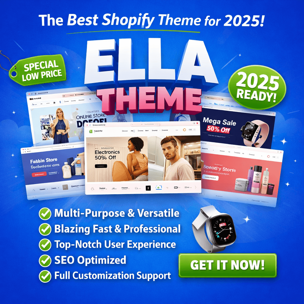 The Best Shopify Theme in 2025 - Ella Theme showcasing versatile online store designs.