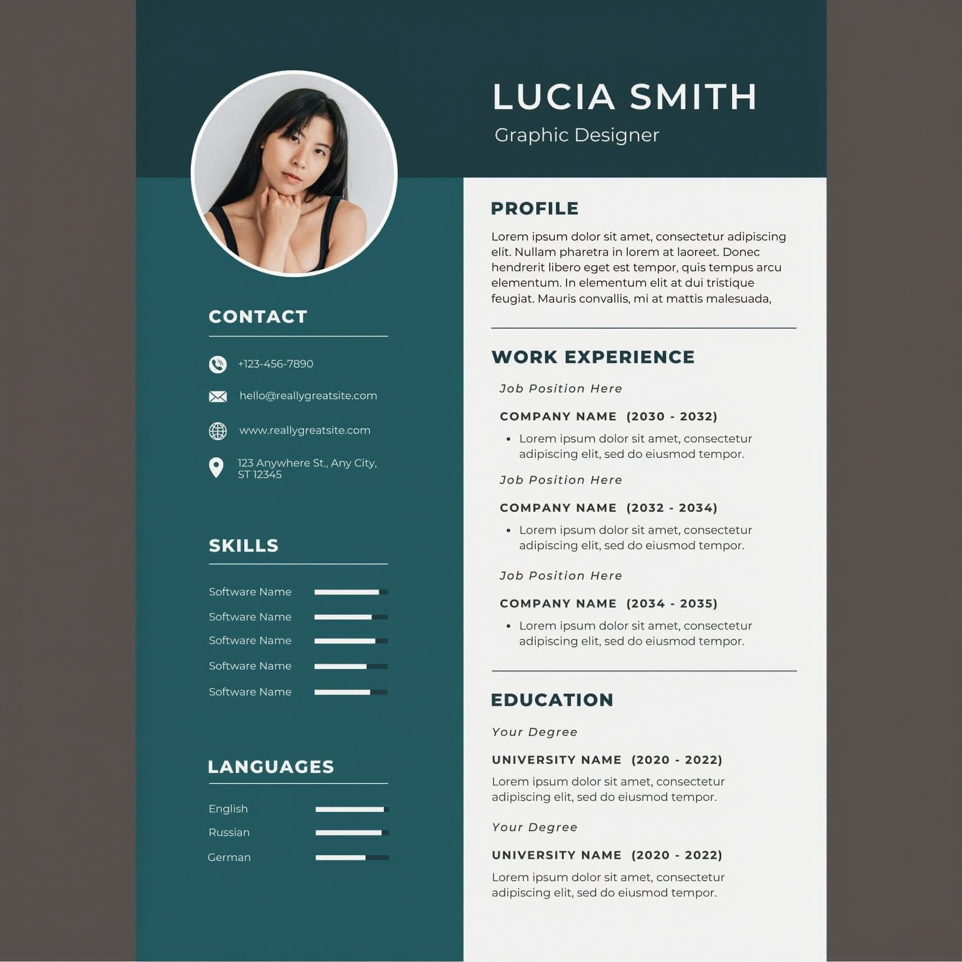 Professional CV Templates 2026 example featuring a graphic designer's resume layout.