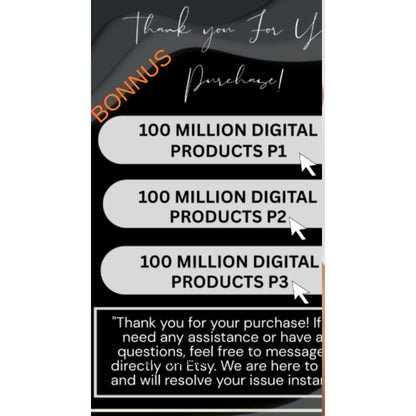 Thank you for your purchase! Includes 100 million digital products P1, P2, P3 and a bonus offer.